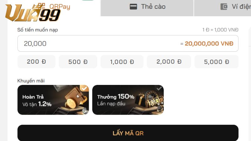 Các bước cơ bản để thực hiện nạp tiền tại Vua99